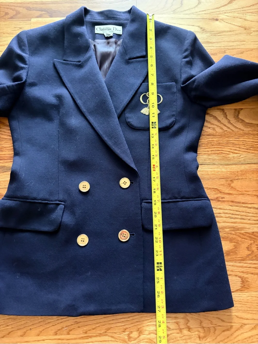 Dior Navy Double-Breasted Wool Blazer with Embroidered Crest